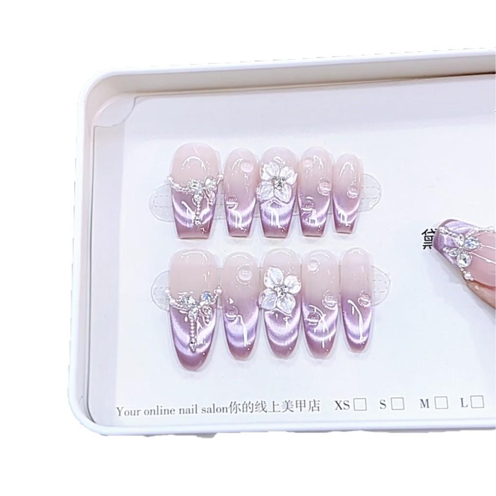 Pure Hand-kneaded Craftsmanship New Style Purple Ice Flower Zircon Butterfly Hand-carved Cat Eye Nail Art Patch