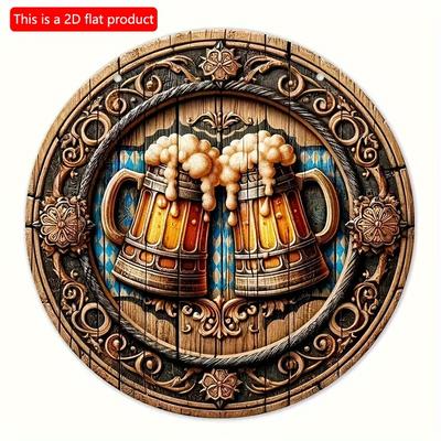 1 pz Segnale piatto 2D per la celebrazione dell'Oktoberfest - Decorazione rotonda in legno da 20 cm per Biergarten con boccali di birra e messaggio di benvenuto "Prost" - Perfetto per la casa,