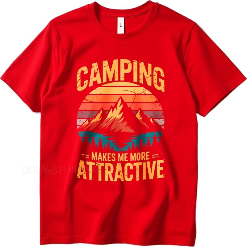 Unisex Summer Unisex T Shirt Camping Makes Me More Attractive Mountain Sunset Design Short Sleeve Adult Oneck Tshirt