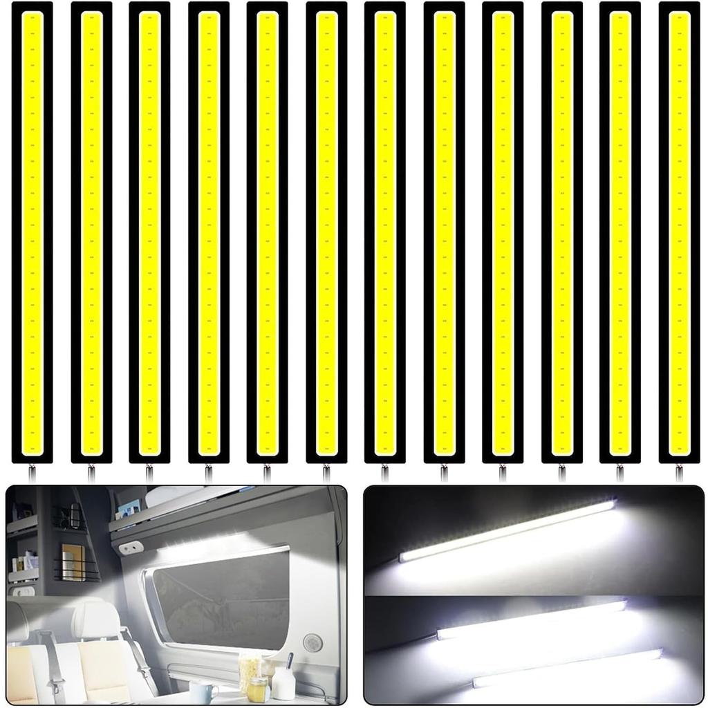 12PCS 12V LED Interior Light Bar, Waterproof 28 LEDs COB Strip Light Super Bright Lights for Truck Boat Bike RV, White