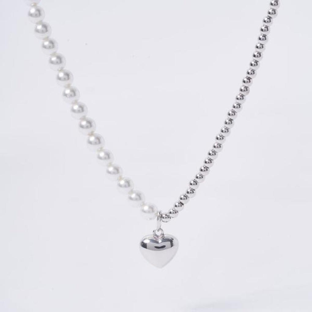 [POPTS] Half Pearl Earth Heart Necklace OTN222505PWW