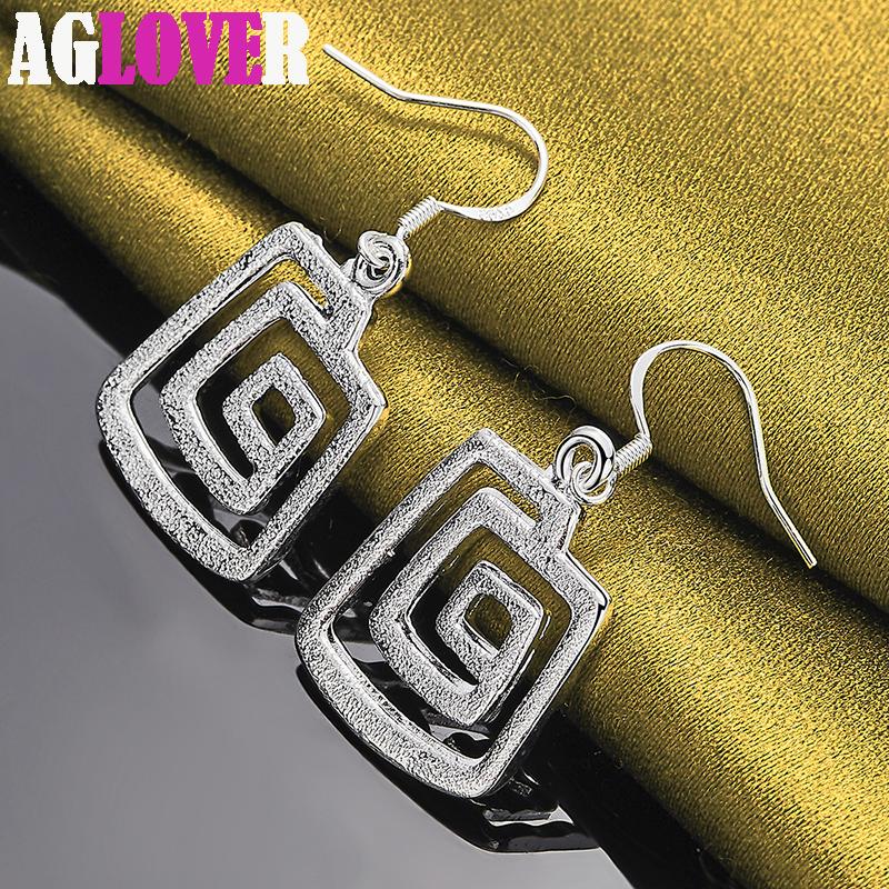 925 Sterling Silver Square Thread Drop Earrings Charm Jewelry