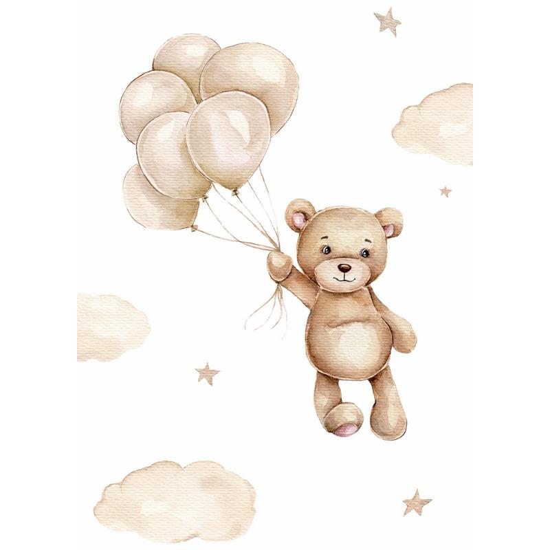 Cute Bear Canvas Painting Rainbow Moon Poster Cloudy Balloon Wall Art Nursery Posters Kids Room Decor Canvas Prints Picture