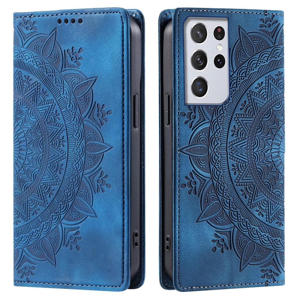for Samsung Galaxy S21 Ultra Mandala Embossed PU Leather Flip Wallet Case Magnetic Closure Cover