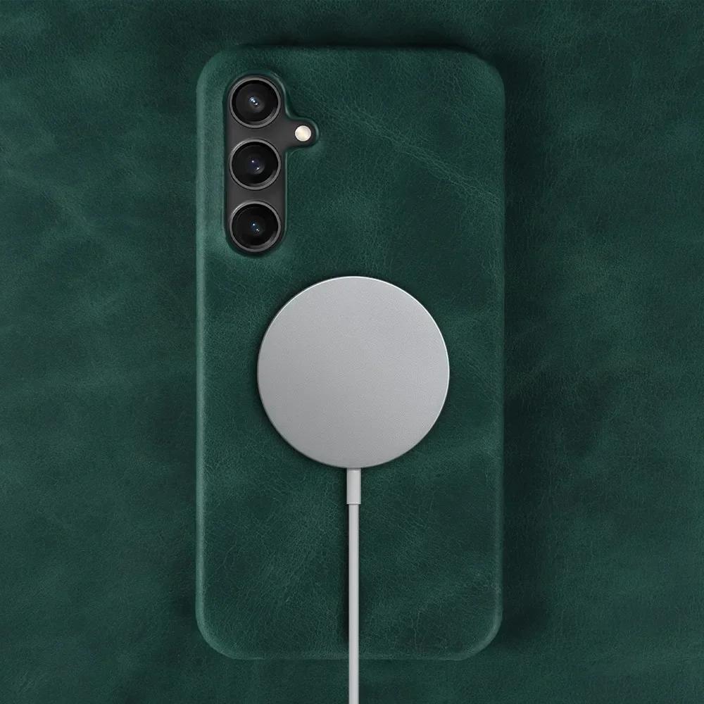 Luxury for Magnetic Magsafe Samsung Galaxy S23 Ultra Leather Phone Case for Samsung S24 S23 S22 S21Plus Wireless Charging Cover