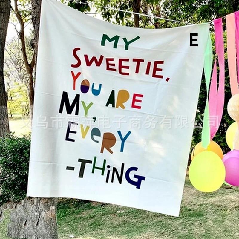 Kawaii Happy Birthday Background Tapestry Cloth Girls Dormitory Children's Room Wall Decoration Cartoon Home Party Decoration