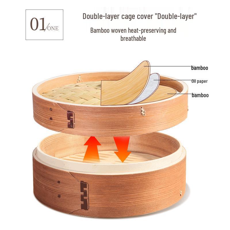 Willow Cedar Bamboo Steamer Basket for Dim Sum and Baozi 13 cm Lid