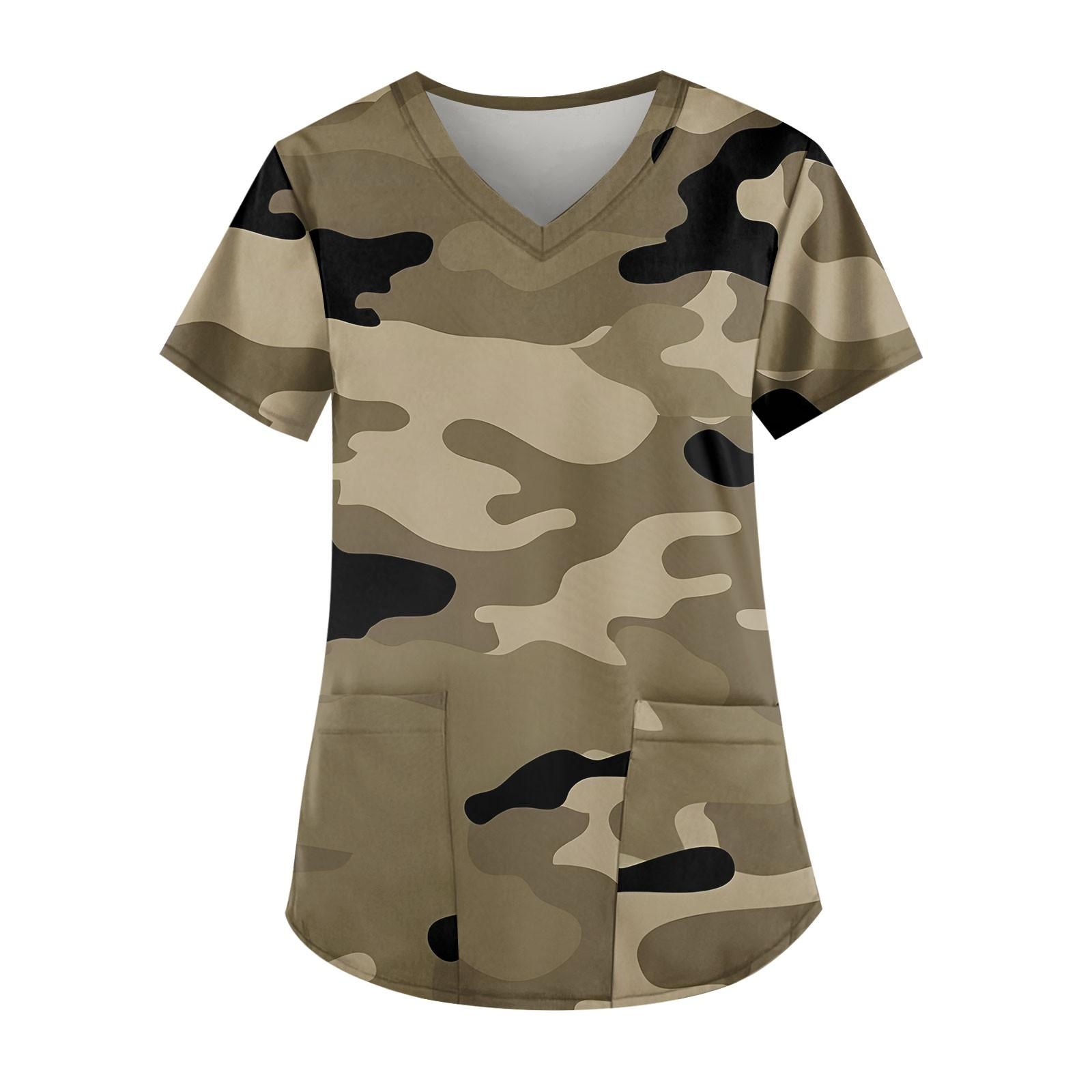 

Женская мода V-образный вырез повседневные камуфляжные принтованные топы с карманами рабочая одежда XXXXL