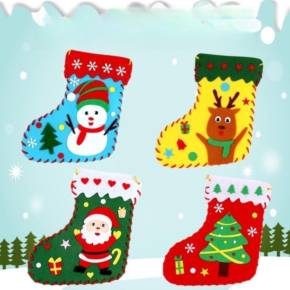 Non-Toxic Kids Diy Christmas Socks Non-Woven Material Kit Puzzle Game Handmade Toy Educational Toy For Children Craft Gift Xmas Decor