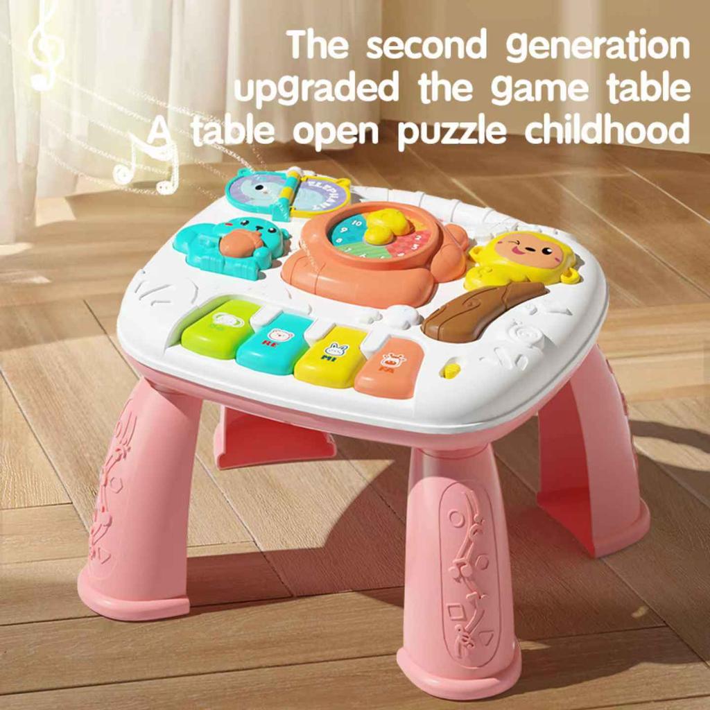 Baby Musical Activity Table Toy Early Educational Learning Piano Keyboard Steering Wheel Light Sound Infant Toddler Center