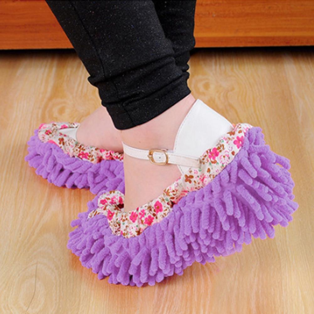 1 Piece Reusable Detachable Washable Household Floor Cleaning Slipper Mop Shoes Cover (Coffee)