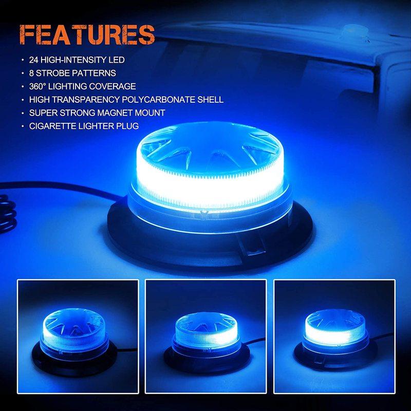 24 LED Blue Strobe Light Car Roof Flash Warning Beacon Light LED Emergency Indication Lamp for Vehicle Forklift Truck Tractor