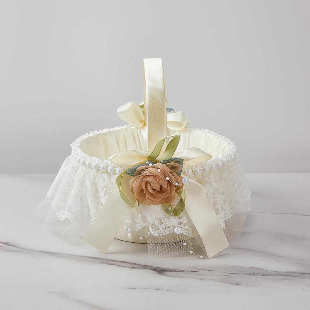 Champagne Lace Flower Girl Basket for Weddings