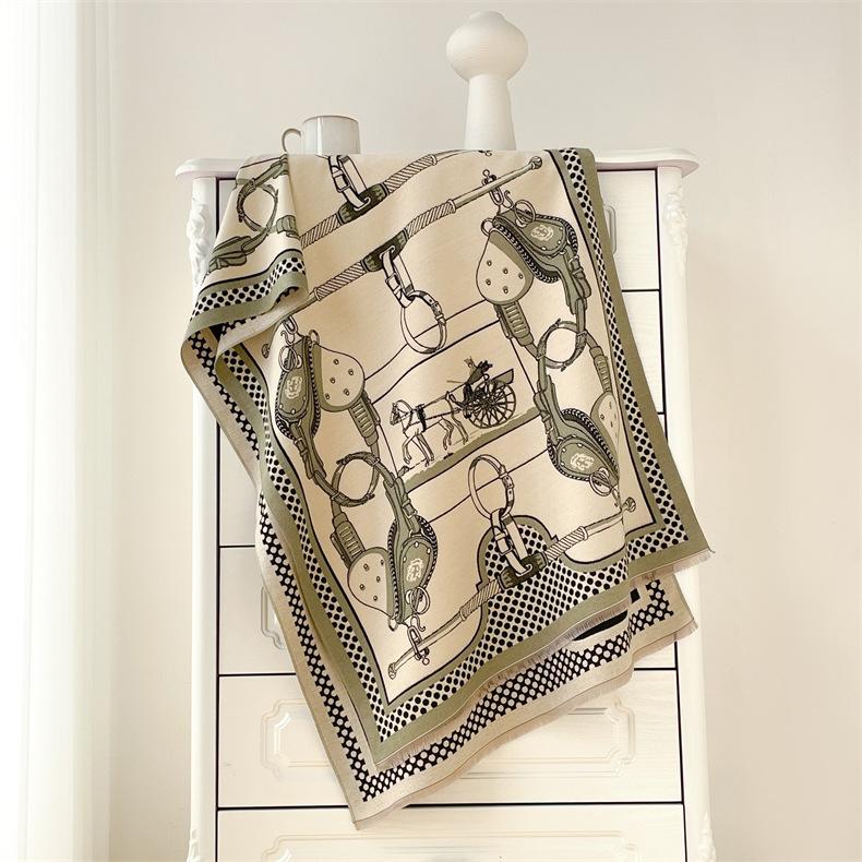 2024 Autumn/Winter New Color Blocked Imitation Cashmere Women'S Tassel Shawl Thickened Warm Double Sided Jacquard Wool Scarf