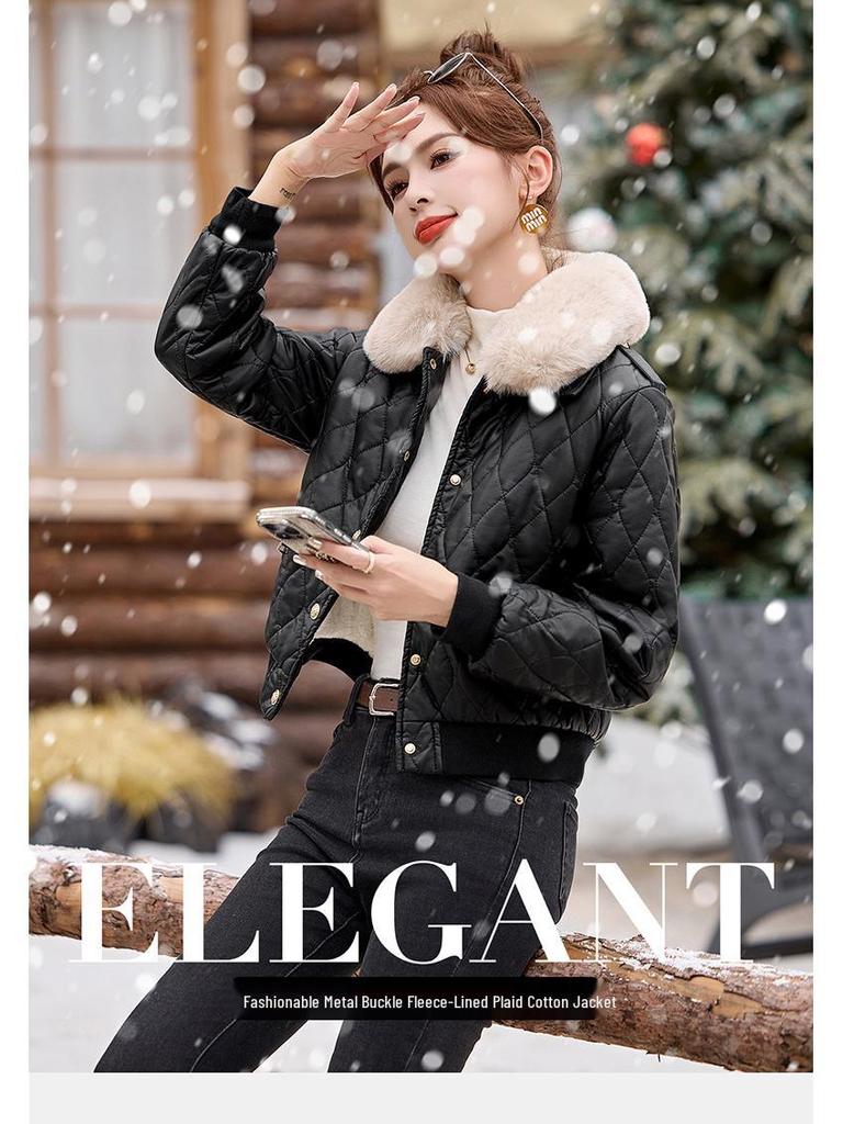 Winter Women's Korean Fashion PU Leather Coat with Fleece Lining and Fur Collar - Style WA8211