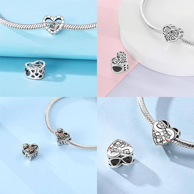 Authentic Charm Bead Charms Copper Love You Heart Pendant Bead Charms Compatible With Bracelets Bead Charms for Women Do It Yourself Jewellery Making