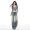 Low-rise, slimming, loose, wide-leg, slightly flared bell-bottom jeans for girls and women, perfect for spring.