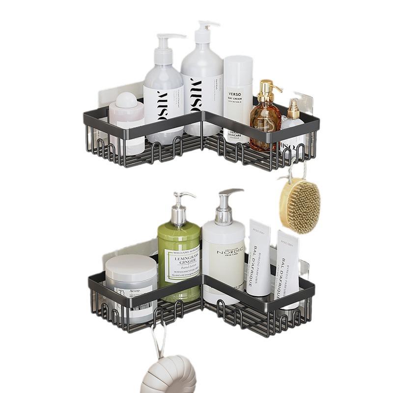 Non-Drill Wall-Mounted Bathroom Shelf: Double-Layer Movable Storage for Toiletries