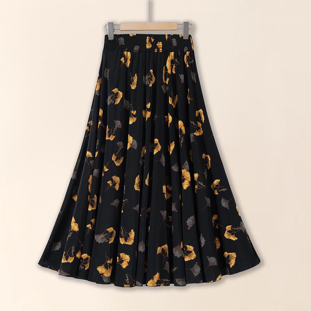 Ice Silk Floral Midi Skirt With Breathable Fabric For Middleaged Women Casual Wear