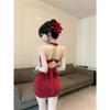 Celebrity chain neck strap evening dress suspender skirt women's summer pure desire sexy backless waist dress