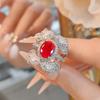 Wear One Or Two High-Carbon Diamond Red Corundum Rings, Heavy Industry Luxury High-End Belt Cotton Emerald Ring.