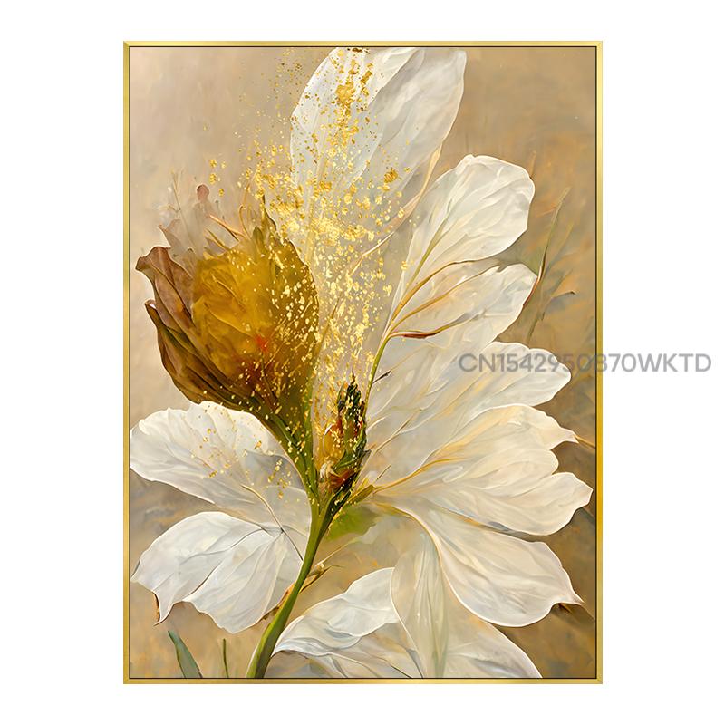 

Белый цветущий цветок Плакат Роскошная золотая фольга Роскошные декоративные картины Холст Настенные картины Современная гостиная Домашний декор 21x30cm No Framed