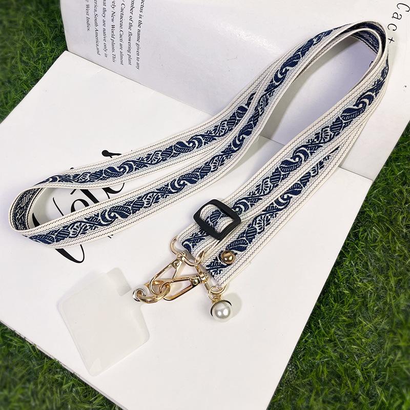 Mobile Phone Lanyard Long Crossbody Back Shoulder Strap Lanyard Tree Leaf Pattern Pearl Pendant Adjustment Neck Wide Cloth Women's Model