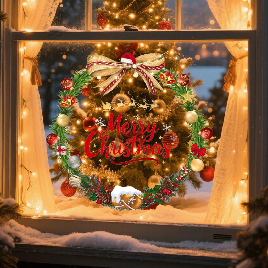 Weihnachtskugeln, Glocken, Blumengirlanden, Fensteraufkleber, Wandaufkleber für Zuhause