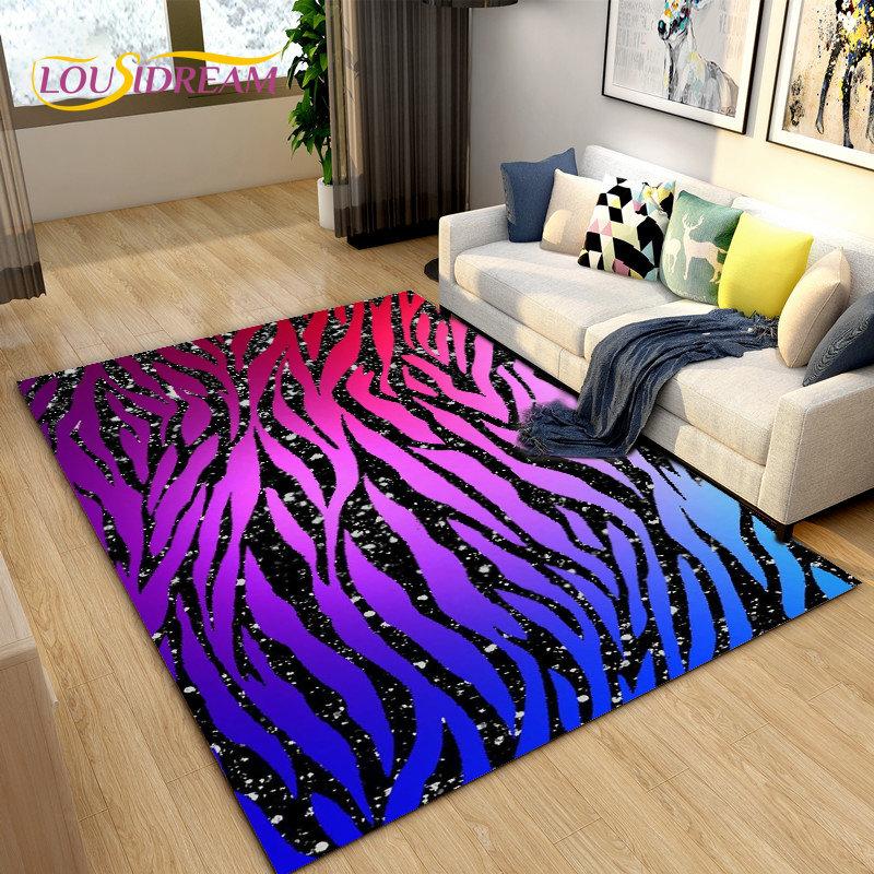 3D Color Series Zebra Pattern Area Rug Large,Carpet Rug for Living Room Bedroom Kitchen Doormat Decoration, Non-slip Floor Mat