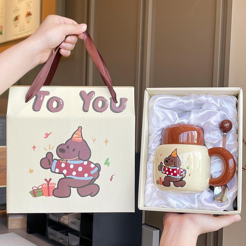 Souvenir Girls Cute Ceramic Mug with Lid Puppy Water Cup Creative Practical Cup Men's Coffee Cup Gift
