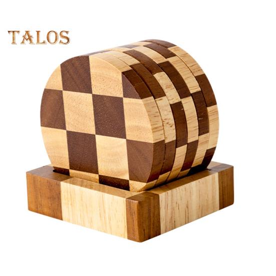 6 Pièces Dessous de Verre en Bois Absorbants Protecteurs avec Support Plateau à Thé Ensemble de Dessous de Verre Damier pour Protection de Table