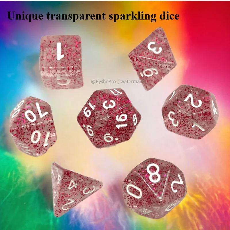 7pcs Transparent Dices Glitte Crystal Dice Set Rounded Polygon Dice for Dungeons and Dragons D&D RPG Role Playing Game Dices