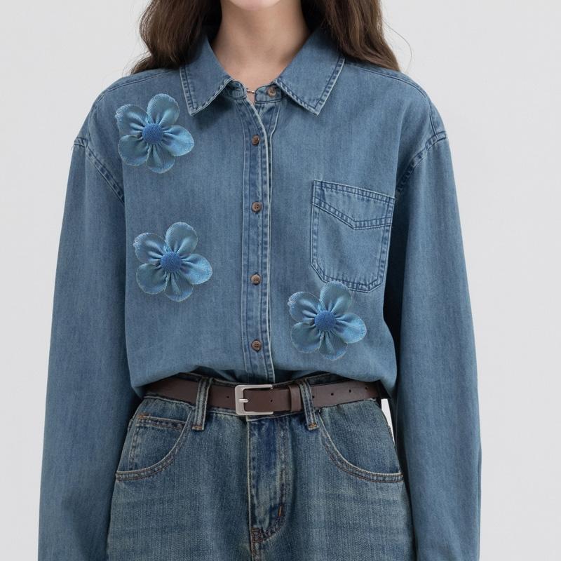 1PC Headwear Accessories Crafts Supplies Sewing Applique for Clothes Decoration Denim Cloth DIY Blue Flowers