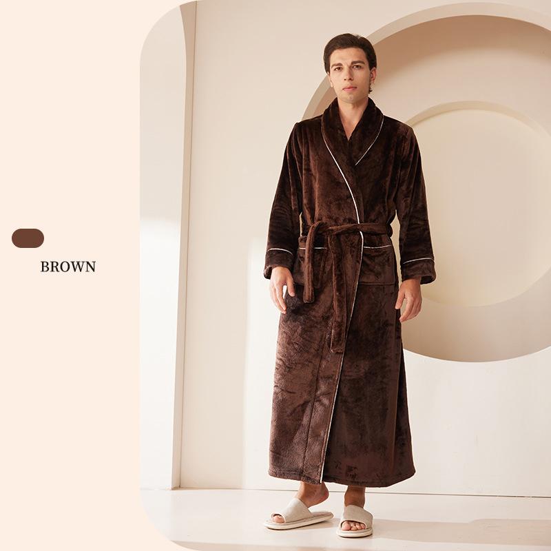 Lounge-Roben, Waschlappen, Bademantel, schlicht, groß, Korallenvlies, Bademantel für Paare, bequem und elegant, Herbst und Winter, langer Abschnitt, dick