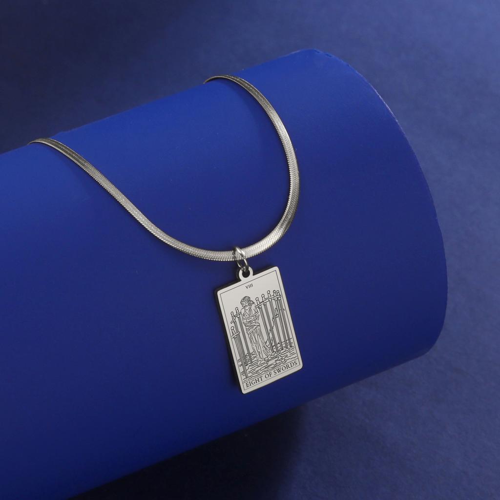 Tarot Cards Necklace for Women Stainless Steel Snake Chain Suit of Swords Traditional Tarot Art Minor Arcana Amulet Jewelry