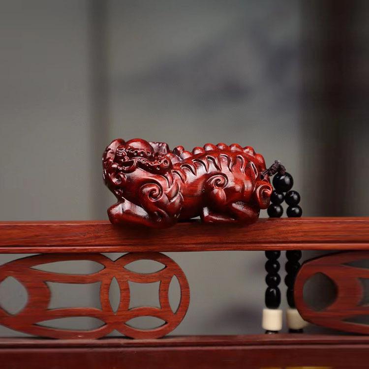 Sandalwood Pixiu Handheld Carved Pendant Ornament - Douyin Craft Gift