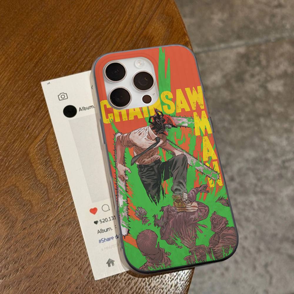 Anime Denji Chainsaw Man Phone Case For IPhone 16 15 17 Pro 11 12 13 14 Pro Max Plus Soft Ripple Silicone Cover Shell