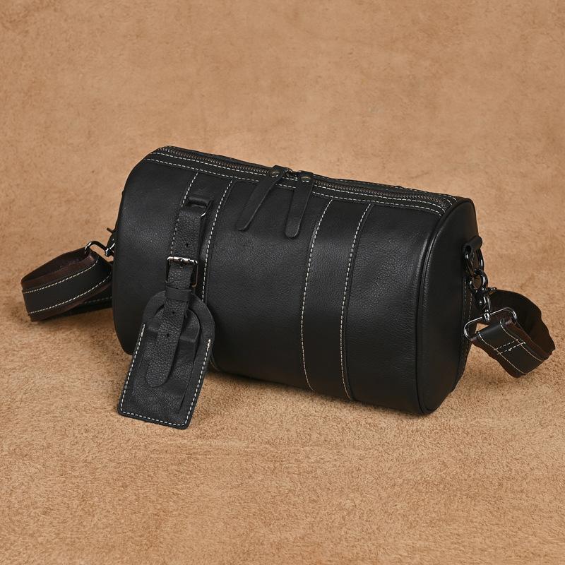 

First Layer Cowhide Retro Men s Crossbody Bag, Round Bucket Bag, Simple Shoulder Bag, Large Capacity Mailman Bag, Casual Pillow Bag