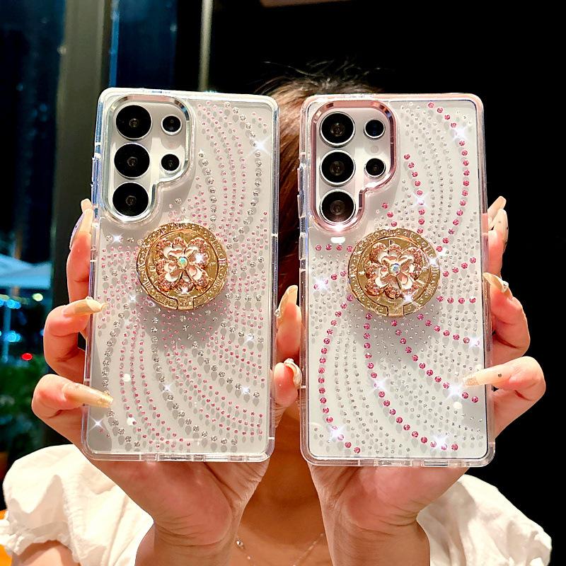 Suitable for Samsung S25 Rhinestone Phone Case S24ultra Flow Flash Drill 23plus Flower Ring Support