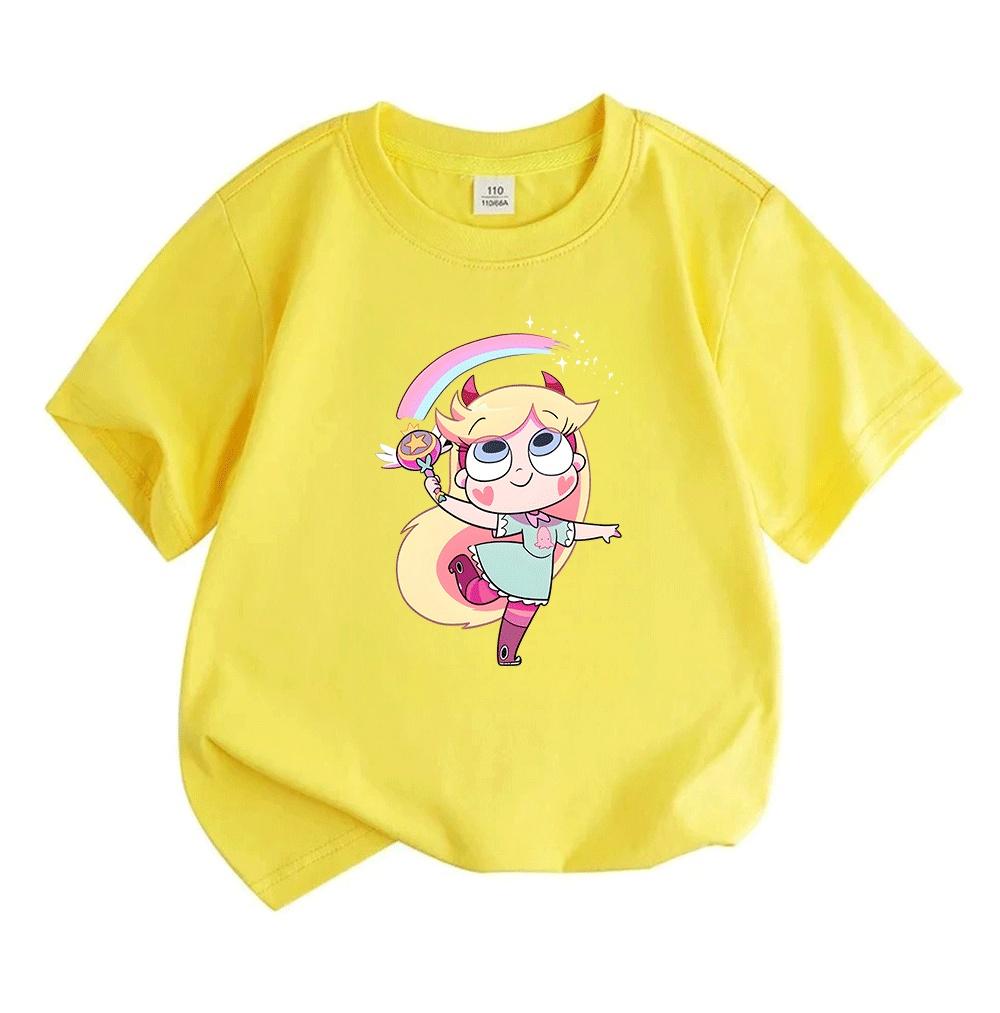Kids Boys Girls Crew Neck Short Sleeve 100% Cotton T-Shirt, Cute Cartoon Magic Girl Print Casual Tees for Daily Wear Home School Summer Outfit