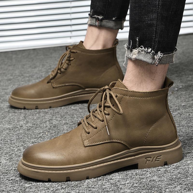 Fashion Outdoor Male Motocross Boots All-match Fashion Mens High Top Sneakers Men Lace-Up Men's Shoe Genuine Leather Fashion Ankle Boots