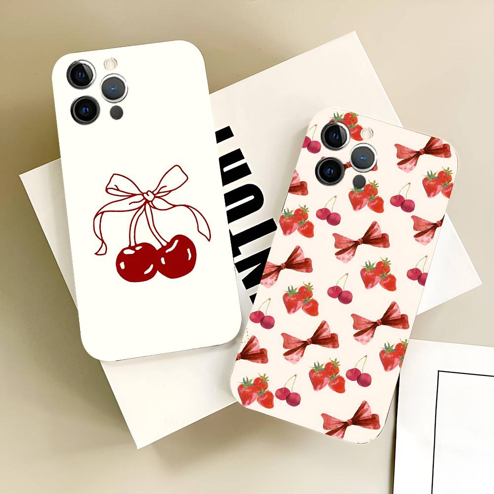 Cherry Phone Case Black Silicone Soft Shell For IPhone 17 16 15 14 13 12 11 Air Pro Max Plus Hot Sale