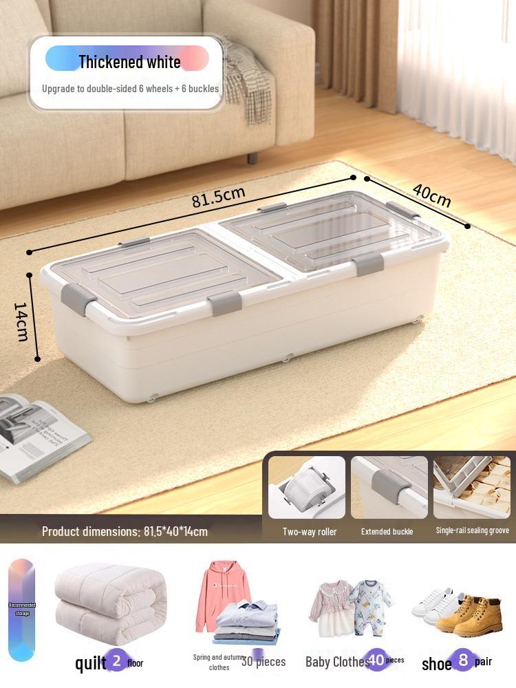 Under-bed Transparent Storage Box with Wheels for Clothes and Quilts