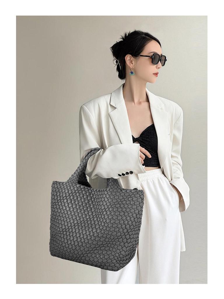 New 2022 Large Capacity PU Woven Tote Bag - Trendy Cross-Border Business & Casual Mother-Child Handbag