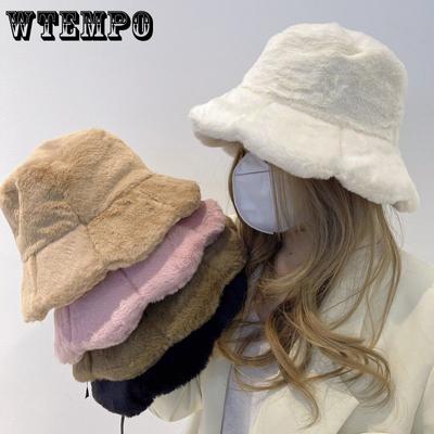 Ruffled PlushBucket Hats Female Autumn and Winter Thickening Warm Windproof Solid Patchwork Basin Cap Japanese System Cute Hat