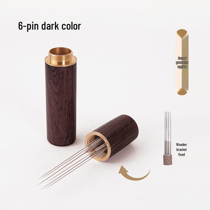 "Stainless Steel Coffee Stirring Needle with Solid Wood Handle - Portable Tool for Breaking Up Lumps"