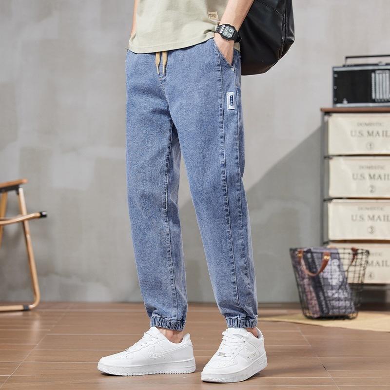 Jeans Men's Autumn New Trendy Versatile Loose Foot Tie Trendy Brand Elastic Waist Pants Men's Spring and Autumn