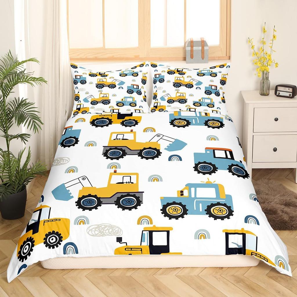 Construction Vehicle Duvet Cover Tractor Excavator Bedding Set Children Boy Bedroom Three-Piece Set