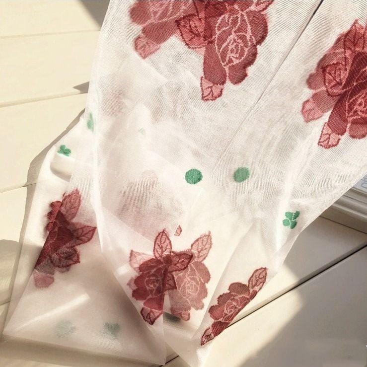 

Японский стиль Летние ультратонкие чулки - Нежный ветер Роза Цветок Фея Белые колготки с цветочным дизайном белый