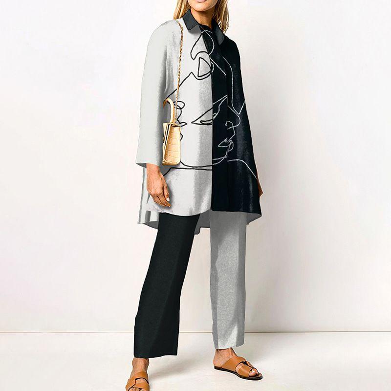 Autumn Creative Print Two-Piece Set Fall Fashion Print Casual Long-Sleeve Suit